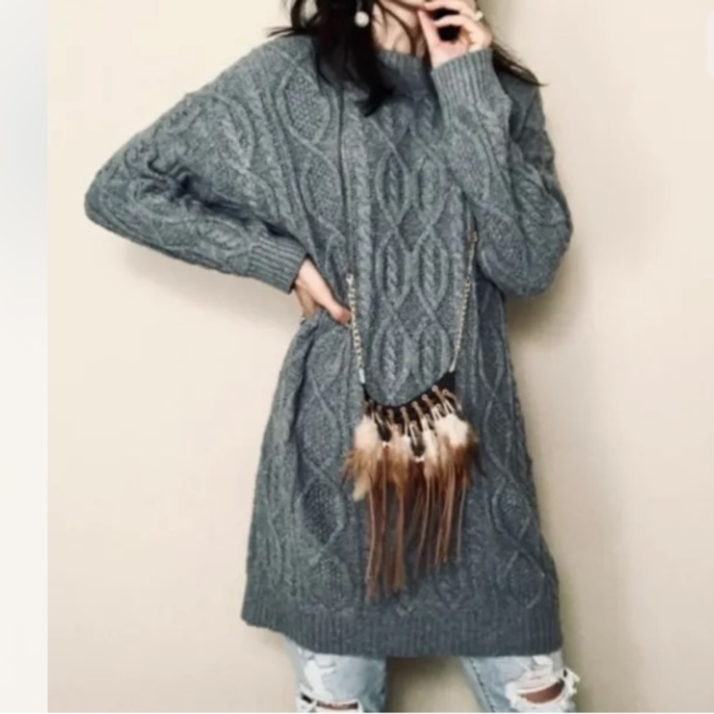 CAARA Gray Cable Knit Sweater Dress